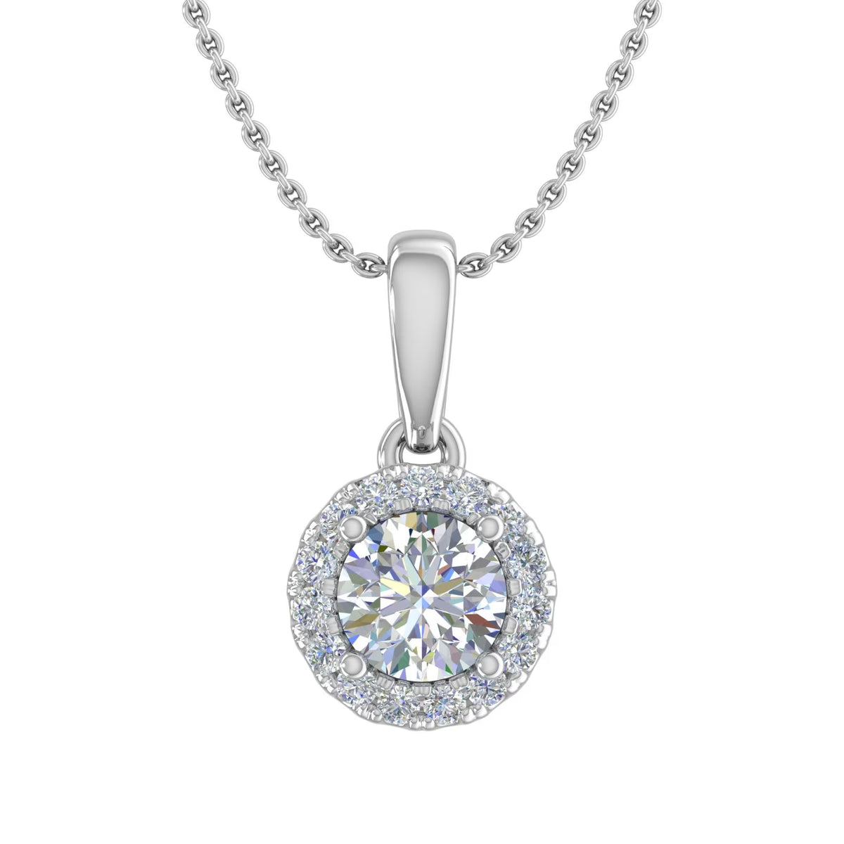 14K White Gold Diamond Halo Pendant Necklace C147