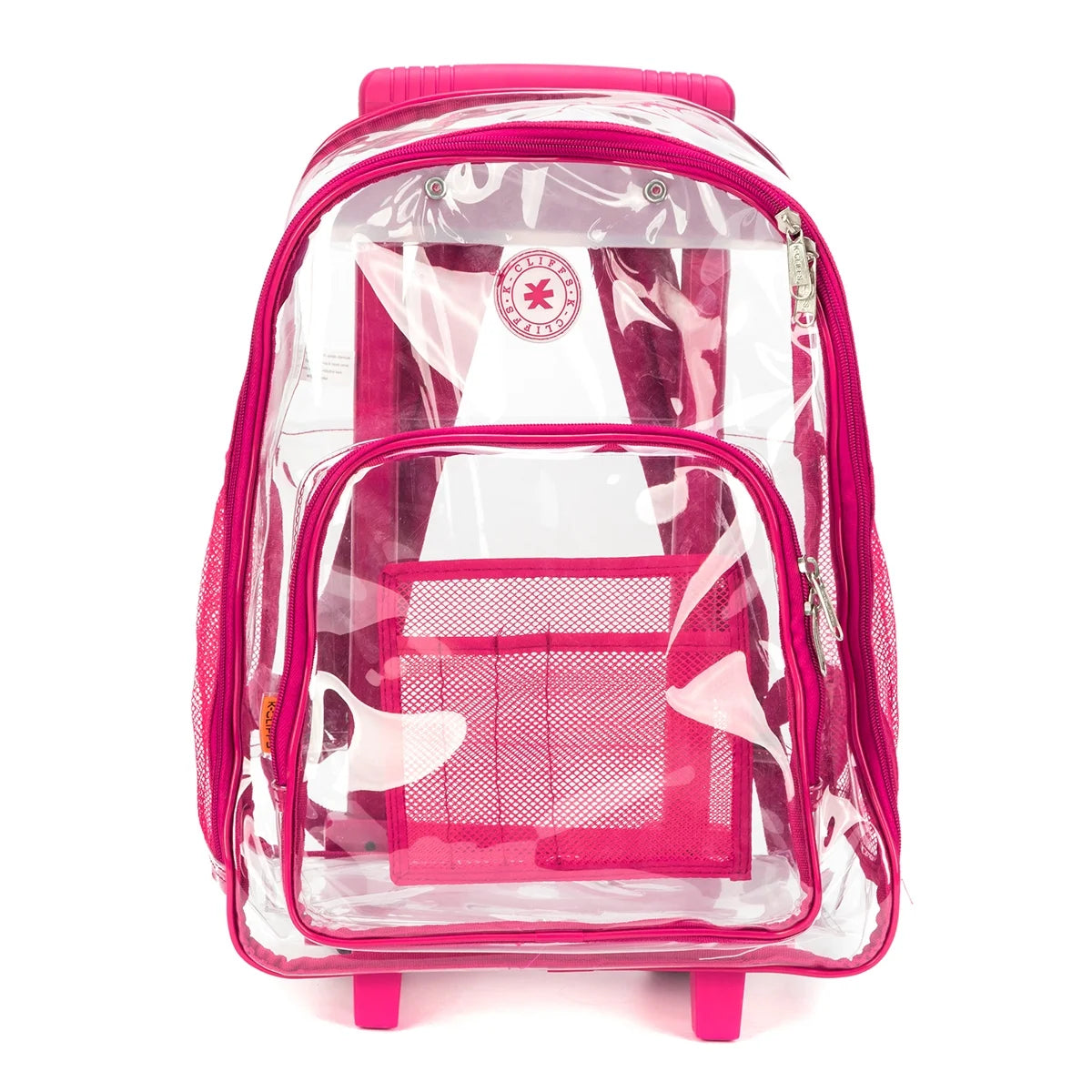 Hot Pink Rolling Clear Backpack with Wheels P43506