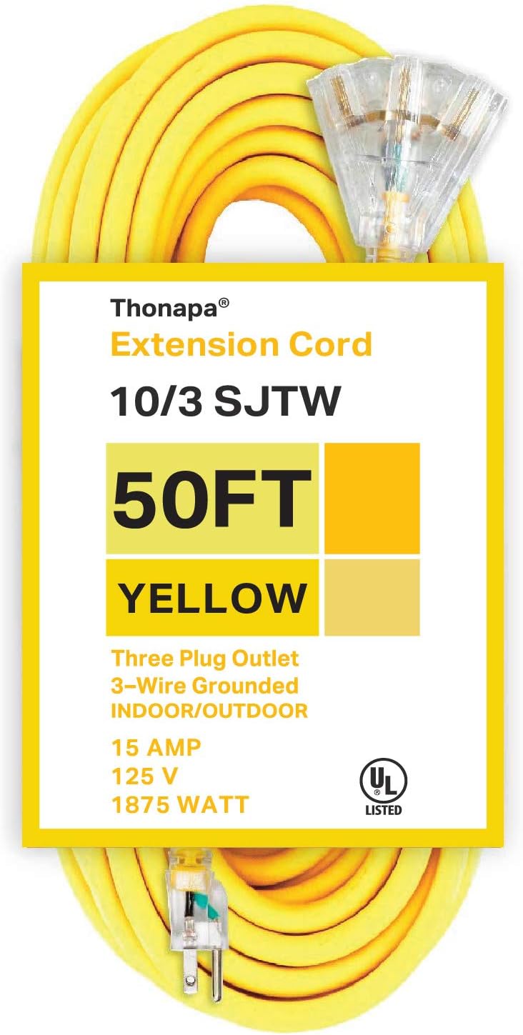 10/3 SJTW Neon Green 10 Gauge Extension Cord with 3 Outlets N68585