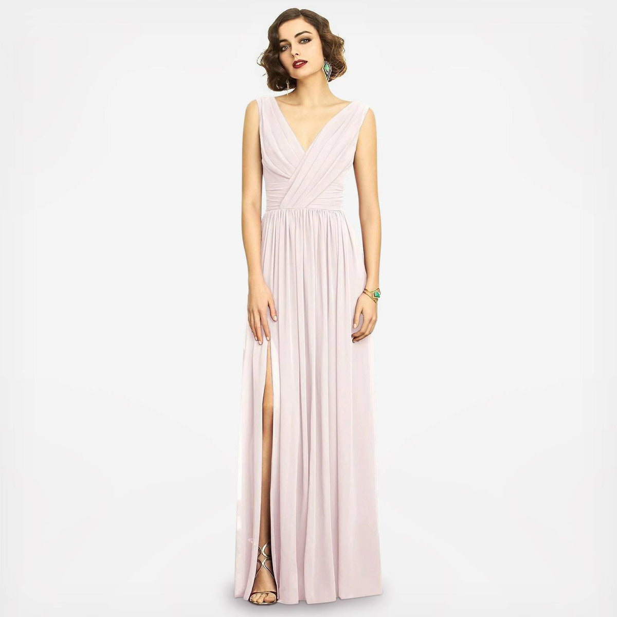 Blush Pink Shirred Chiffon Gown W678959