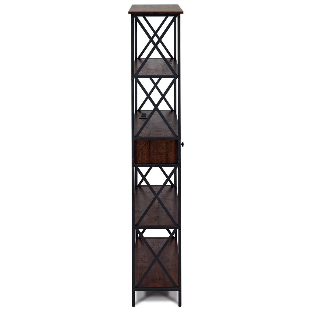 5 Shelf Bookcase with USB, AC Power Outlets and Drawer, Walnut J861594